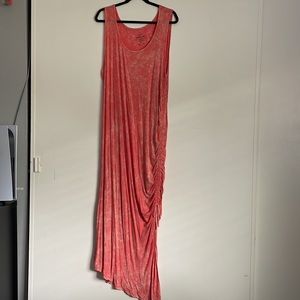 Torrid coral long dress with Rusche tie on side